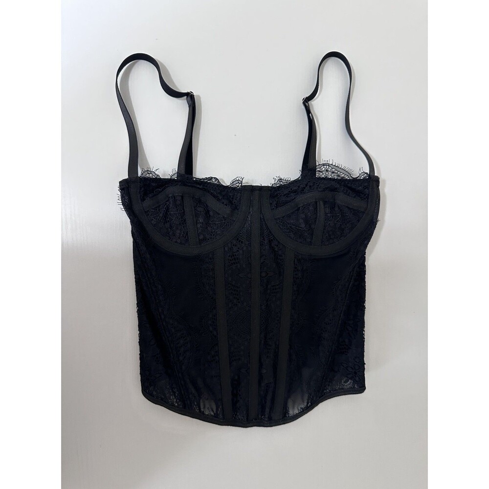 Shein Lace Overlay Black Corset Tank Size XXS